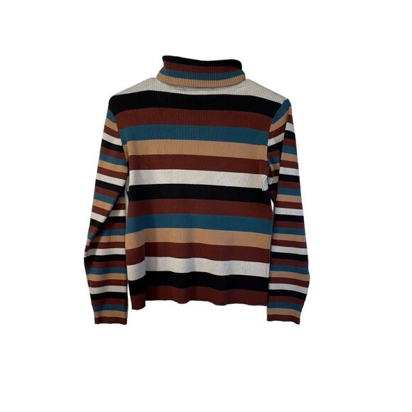 Vintage (r)elativity Striped Turtleneck Sweater Medium Black Rust Beige - Picture 8 of 15